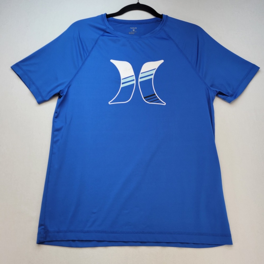 Hurley‎ Rash Guard Mens Small Blue Surf Shirt Graphic Short Sleeve Performance